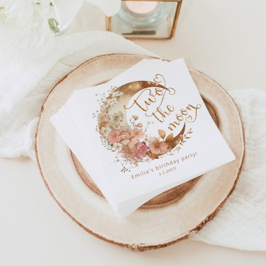 2月の金ゴールドピンクの女の子2番目の誕生日パーティー スタンダードカクテルナプキン