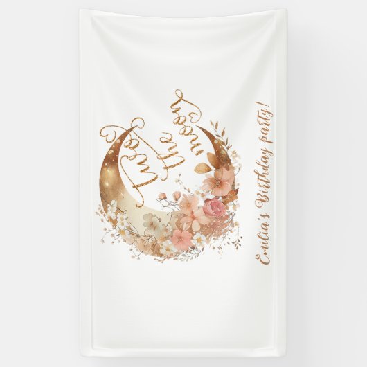 2月の金ゴールドフローラ女の子の誕生日パーティー 横断幕 (縦)