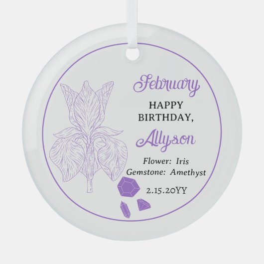 2月アイリスフローラ | アメジスト誕生日記念 ガラスオーナメント (正面)