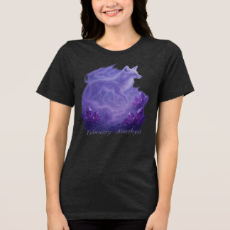 2月アメジスト – 神秘的キツネ&クリスタル トライブレンドTシャツ