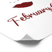 2月ガールアイズキュートレッドリップウィンク誕生日 ポスター (角)