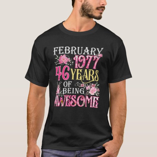 2月ガール1977年46誕生日46歳 Tシャツ (正面)
