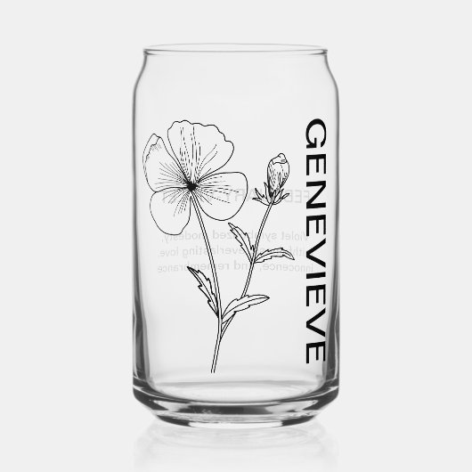 2月誕生フラワーバイオレットと名前をカスタムする ガラス缶 (正面)