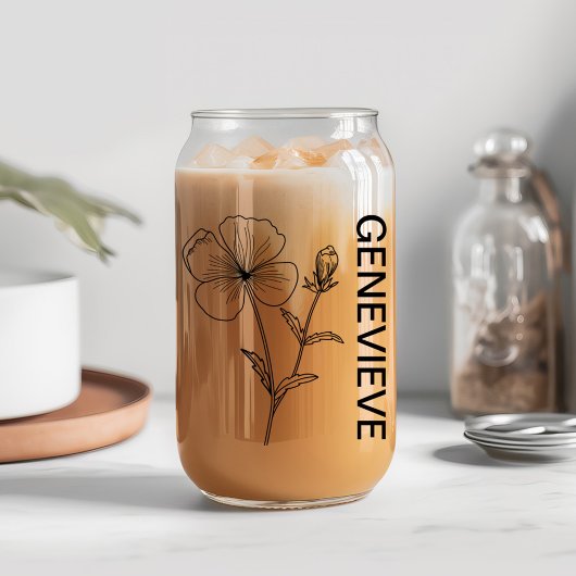 2月誕生フラワーバイオレットと名前をカスタムする ガラス缶