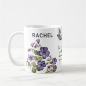2月誕生フラワーバイオレット追加の名前 コーヒーマグカップ (左)