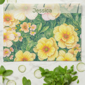 2月誕生フラワープリムローズ キッチンタオル (折り畳み)