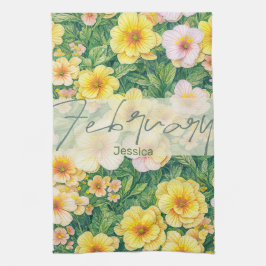 2月誕生フラワープリムローズ キッチンタオル