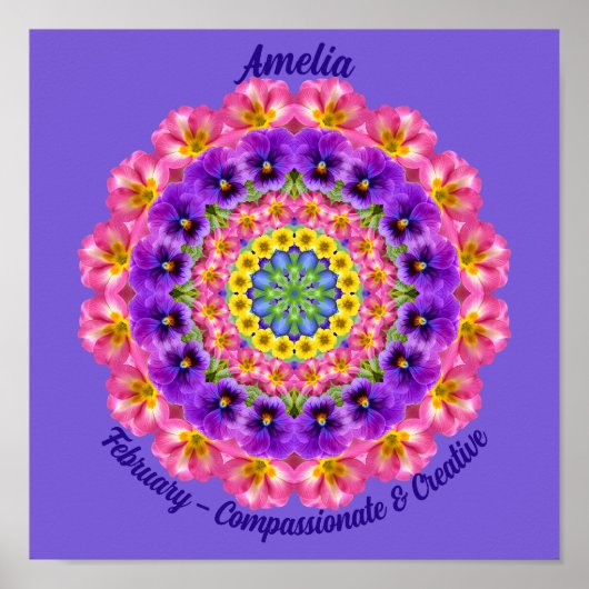 2月誕生フラワー引用文キッズ子供部屋 ポスター (正面)