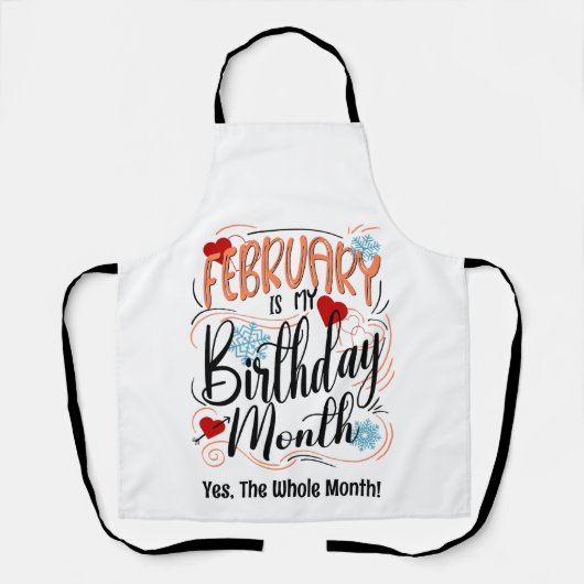 2月誕生日月、タイポグラフィBdayハート エプロン (正面)