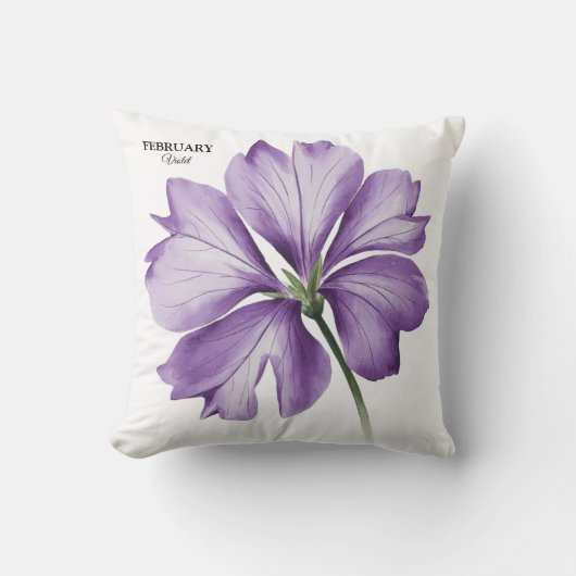 2月誕生日花:バイオレットパーソナライズされたギフト クッション (正面)
