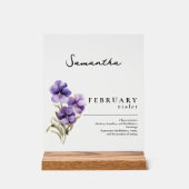 2月誕生月フラワーバイオレットパーソナライズされた アクリルサイン (正面)