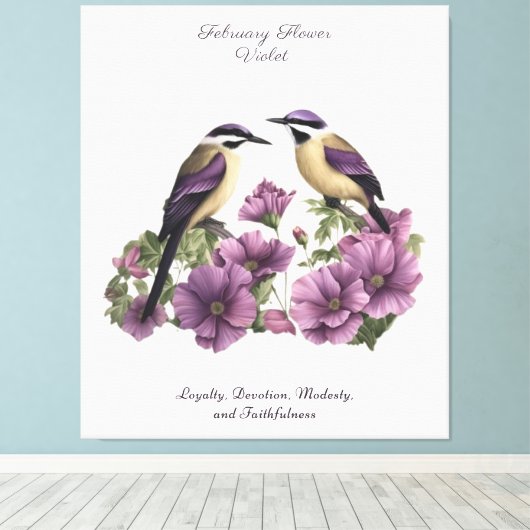 2月誕生月花パーソナライズされた誕生日 キャンバスプリント (インサイチュ (ウッドフロア))
