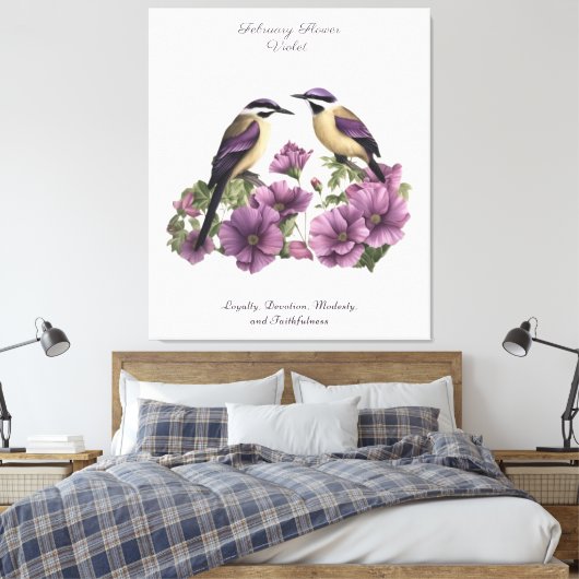 2月誕生月花パーソナライズされた誕生日 キャンバスプリント (インサイチュ (寝室))