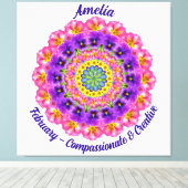 2月誕生花パーソナライズされた曼荼羅禅美術 キャンバスプリント (インサイチュ (ウッドフロア))