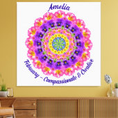 2月誕生花パーソナライズされた曼荼羅禅美術 キャンバスプリント (インサイチュ (リビング))