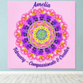 2月誕生花パーソナライズされた曼荼羅禅美術 キャンバスプリント (インサイチュ (ウッドフロア))