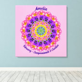 2月誕生花パーソナライズされた曼荼羅禅美術 キャンバスプリント (インサイチュ (ウッドフロア))
