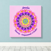 2月誕生花パーソナライズされた曼荼羅禅美術 キャンバスプリント (インサイチュ (ウッドフロア))