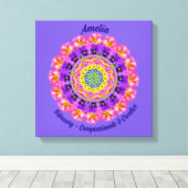 2月誕生花パーソナライズされた曼荼羅禅美術 キャンバスプリント (インサイチュ (ウッドフロア))