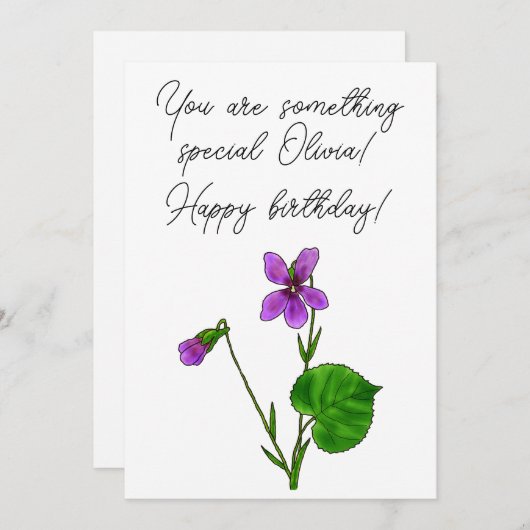 2月誕生花水彩バイオレットミニマリスト シーズンカード (正面/裏面)