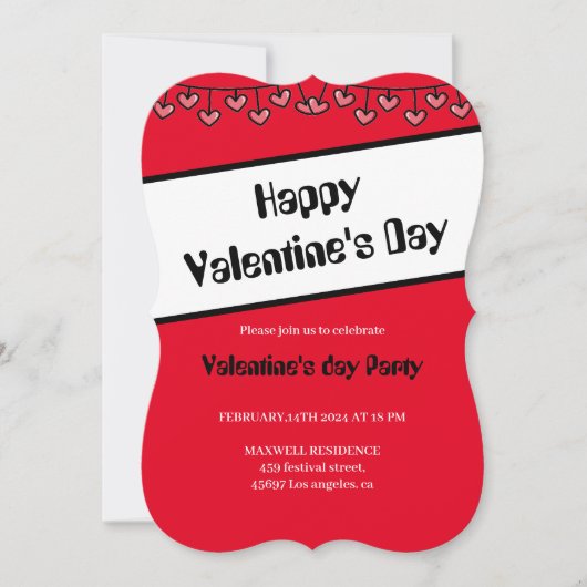 2月14日ハートハッピーバレンタインデー 招待状 (正面)