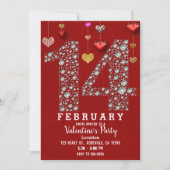 2月14日14日赤いハートバレンタインデーパーティー 招待状 (正面)