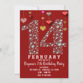 2月14日14日赤いハートバレンタインパーティー 招待状 (正面)