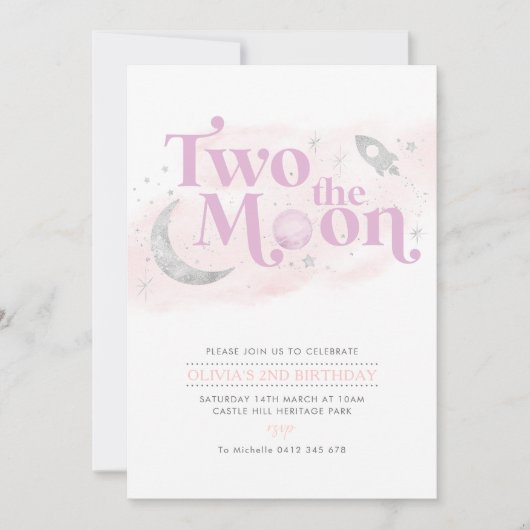 2月2日の誕生日ガールパープルシルバー 招待状 (正面)