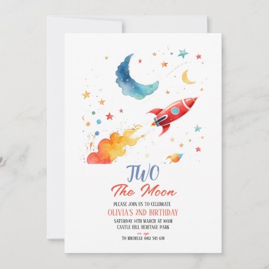 2月2日の誕生日招待状ロケット&スター 招待状 (正面)