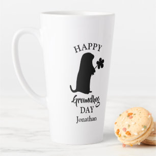 2月2日   Happy Groundhogの日パーソナライズされた名 カフェラテマグ