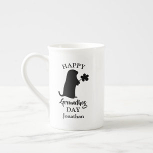 2月2日   Happy Groundhogの日パーソナライズされた名 ボーンチャイナマグカップ