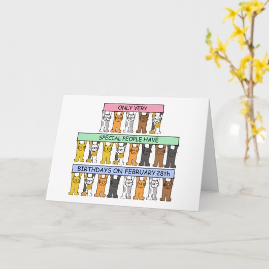 2月28日誕生日、かわいい猫たち カード (黄色い花)