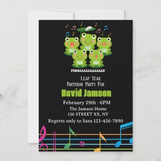 2月29日うるう日、私の誕生日うるう年生まれ 招待状 (正面)