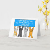 2月29誕生日猫漫画 カード (黄色い花)