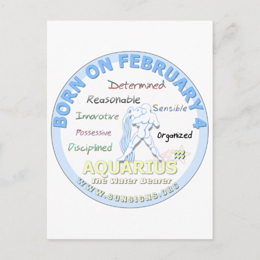2月4日の誕生日 – Aquarius ポストカード (正面)