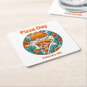 2月9日 – ピザの日 スクエアペーパーコースター (アングル)
