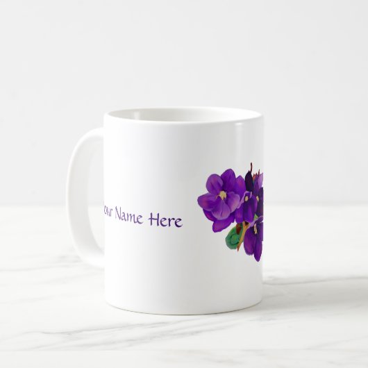 2月: 紫色のバイオレットのパーソナライズなマグ コーヒーマグカップ (正面左)