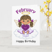 2月Birthstoneの天使のブルネットのバースデー・カード カード (黄色い花)