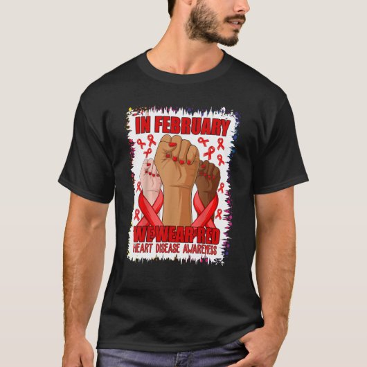 2月We衣服赤いハート病認識度行く Tシャツ (正面)