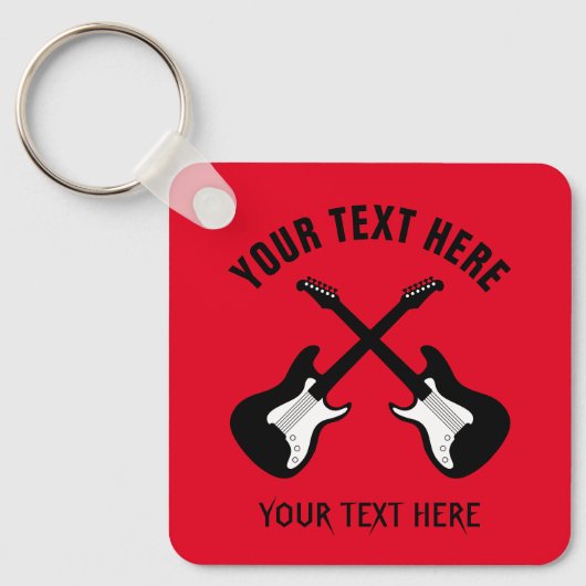 2本のカスタムエレクトリックギターを持つメタルキーチェーン キーホルダー (正面)