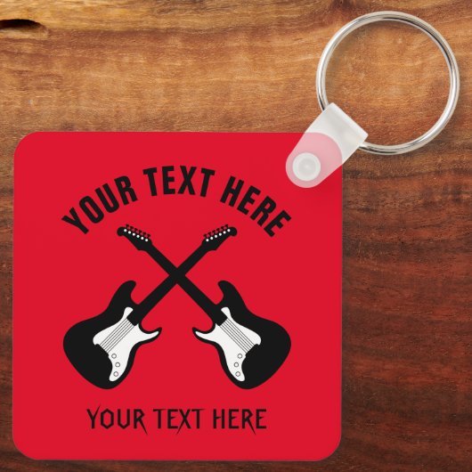 2本のカスタムエレクトリックギターを持つメタルキーチェーン キーホルダー (裏面)