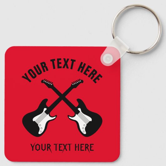 2本のカスタムエレクトリックギターを持つメタルキーチェーン キーホルダー (裏面)