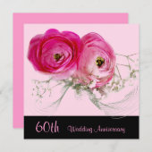 2本のピンクのバラ60結婚周年 招待状 (正面/裏面)
