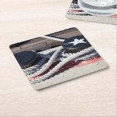 2本のボラードに結ばれるロープ スクエアペーパーコースター (アングル)