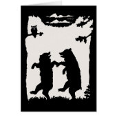 2本の幸せな踊りくまのフクロウの木の黒いシルエット (正面)