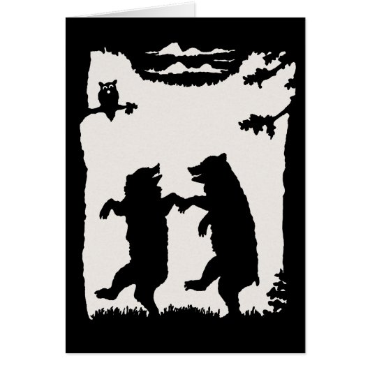 2本の幸せな踊りくまのフクロウの木の黒いシルエット (正面)