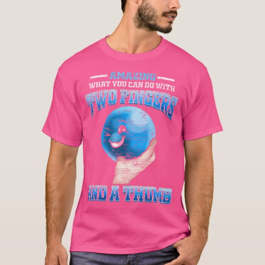 2本の指と親指のおもしろいボーリング Tシャツ (正面)
