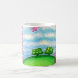 2本の木及びマカデミアの花の絵を描くこと コーヒーマグカップ