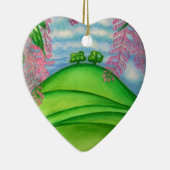 2本の木及びマカデミアの花の絵を描くこと セラミックオーナメント (右)