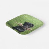 2本の棒を持つブラックラボ犬の写真と名前 ペーパープレート (傾斜あり)